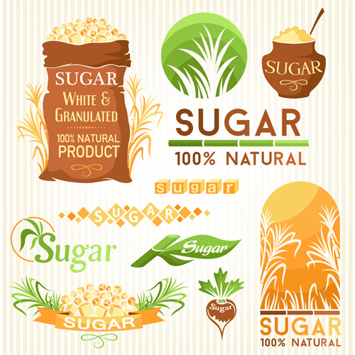 Sugar labels with logos vector material 04