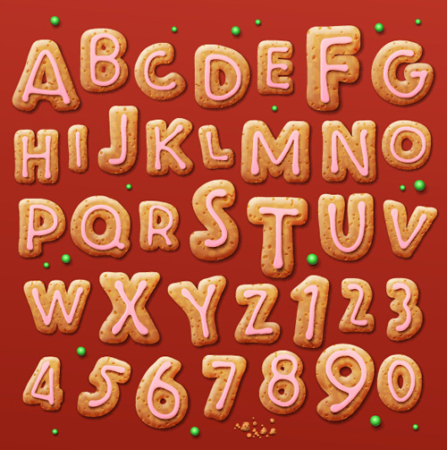 Sweet biscuit alphabet with numbers vector 01