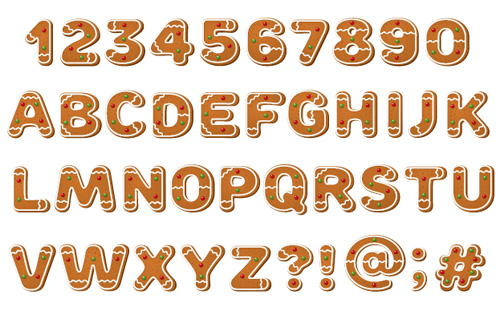 Sweet biscuit alphabet with numbers vector 02
