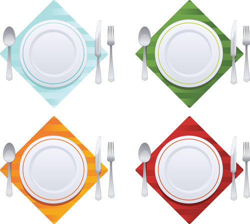 Tableware with empty plate vector 02
