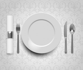 Tableware with empty plate vector 07