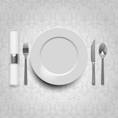 Tableware with empty plate vector 07