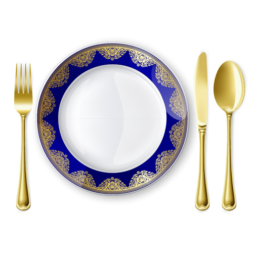 Tableware with empty plate vector 10