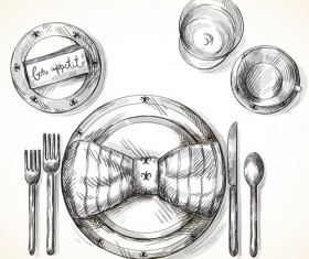 Tableware with empty plate vector 11