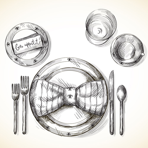 Tableware with empty plate vector 11
