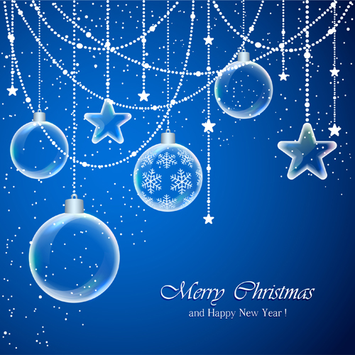 Transparent christmas balls with blue background vector