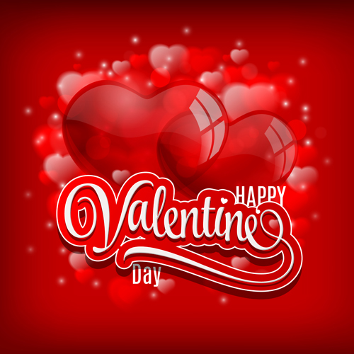 Transparent heart with Valentine background vector 01