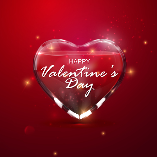 Transparent heart with Valentine background vector 03