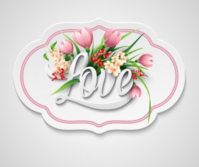 Valentine day card with pink flower vector 01