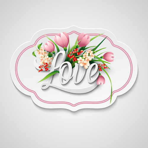 Valentine day card with pink flower vector 01