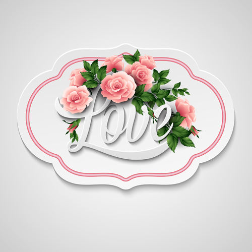 Valentine day card with pink flower vector 02