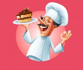 Vintage cake poster with chef vector 01