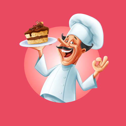 Vintage cake poster with chef vector 01