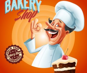 Vintage cake poster with chef vector 02