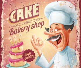 Vintage cake poster with chef vector 03