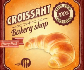 Vintage croissant poster vector design 01