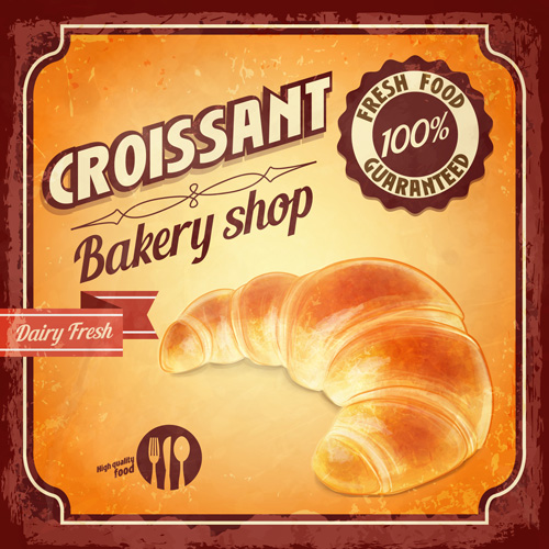 Vintage croissant poster vector design 01