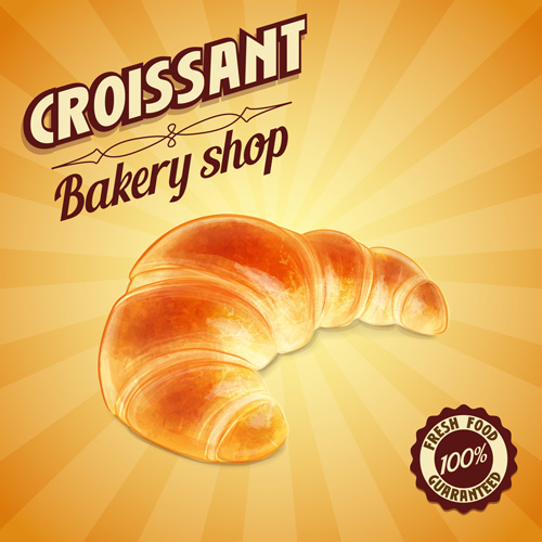 Vintage croissant poster vector design 02