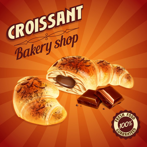 Vintage croissant poster vector design 03