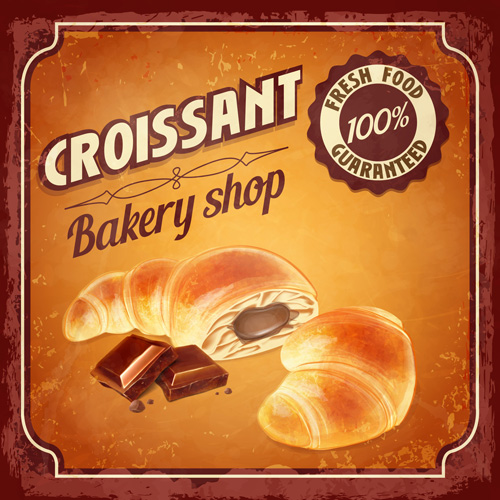 Vintage croissant poster vector design 04