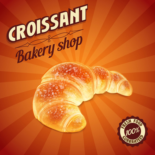 Vintage croissant poster vector design 06
