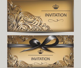 Vintage golden invitation cards with ribbon bow vector