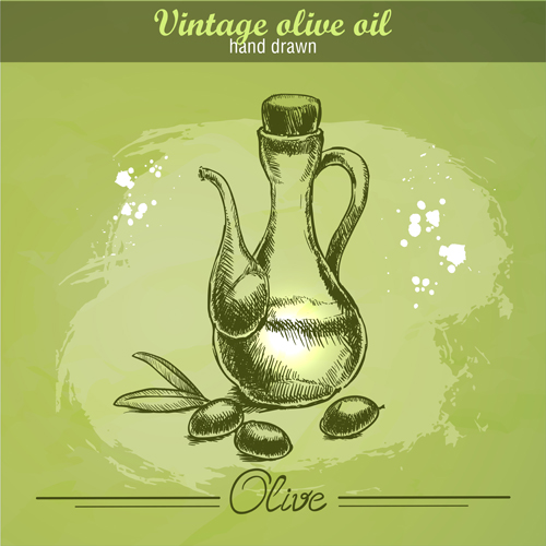 Vintage olive oil hand drawn vector 01
