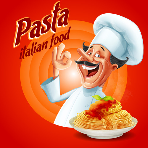 Vintage pasta poster with chef vector