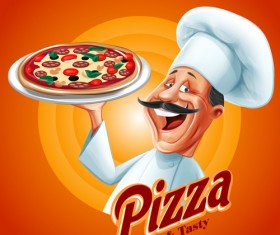 Chef with pizza vector material free download