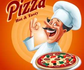 Vintage pizza poster with chef vector 03
