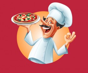 Vintage pizza poster with chef vector 04