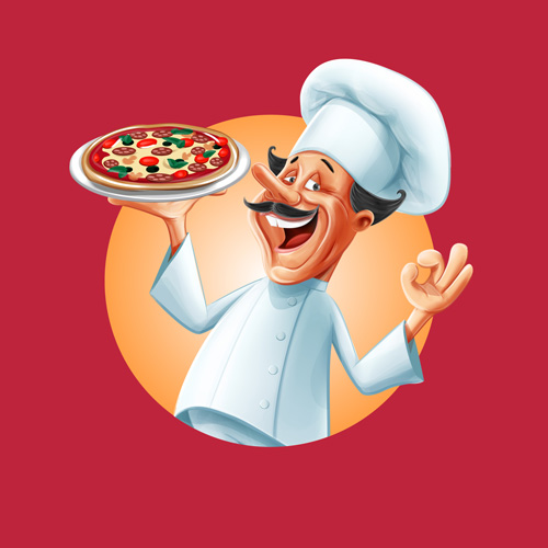 Vintage pizza poster with chef vector 04
