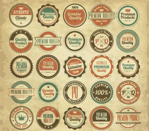 Vintage quality label with badges vector