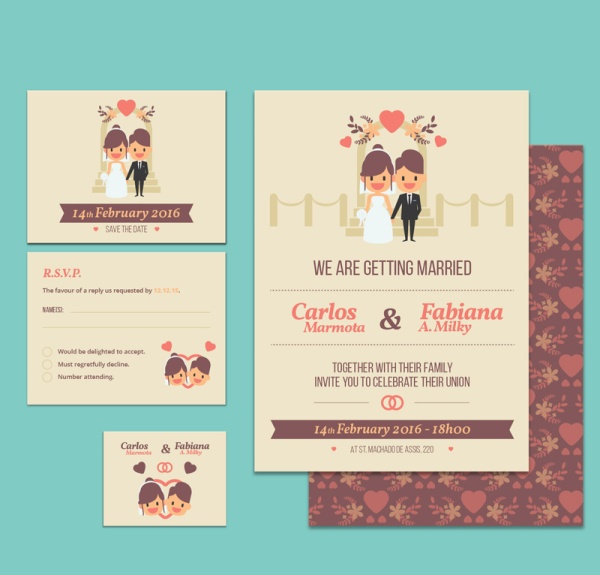 Wedding Invitation Card with heart pattern vector