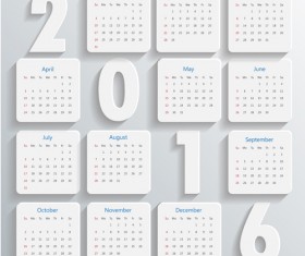 White 2016 calender design vector