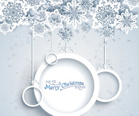 White christmas balls with paper snowflake background