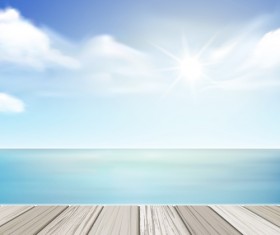 White cloud blue sky with wood board background vector set 01