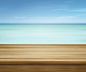 White cloud blue sky with wood board background vector set 03