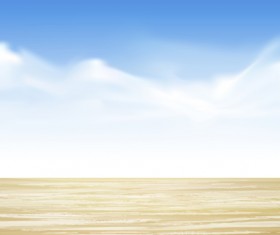 White cloud blue sky with wood board background vector set 05