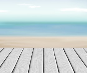 White cloud blue sky with wood board background vector set 06