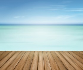 White cloud blue sky with wood board background vector set 07