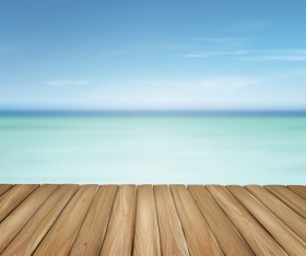 White cloud blue sky with wood board background vector set 08