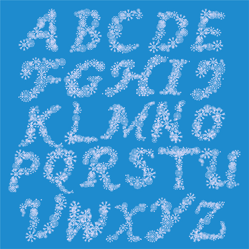 White snowflake alphabets vectors