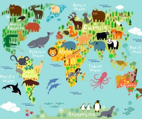 Wild animal with world maps vector 02
