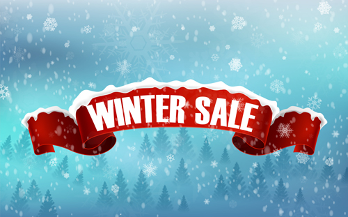 Winter sale background with red ribbon vector