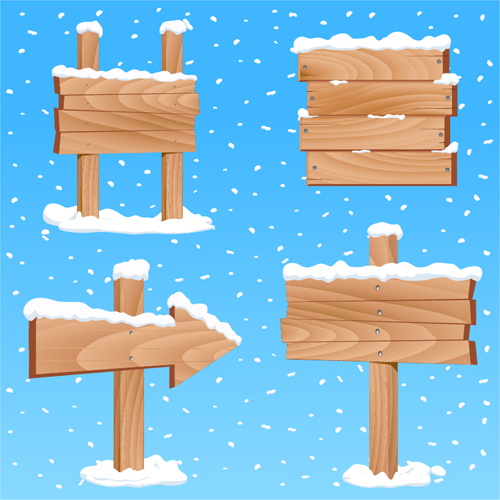 Winter wooden billboard vector material 01