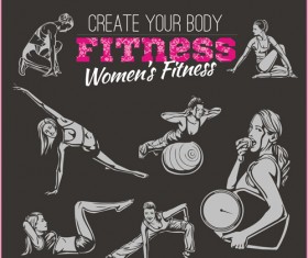 Women's fitness club poster vectors material 04