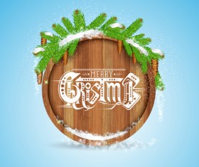 Wood barrel with christmas background design vector 01