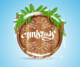 Wood barrel with christmas background design vector 02