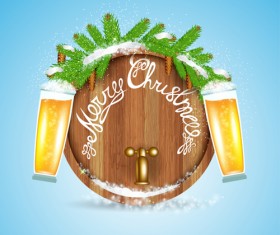 Wood barrel with christmas background design vector 03
